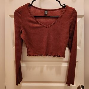 SHEIN Rusted Orange Brown Crop Top - Lettuce Trim